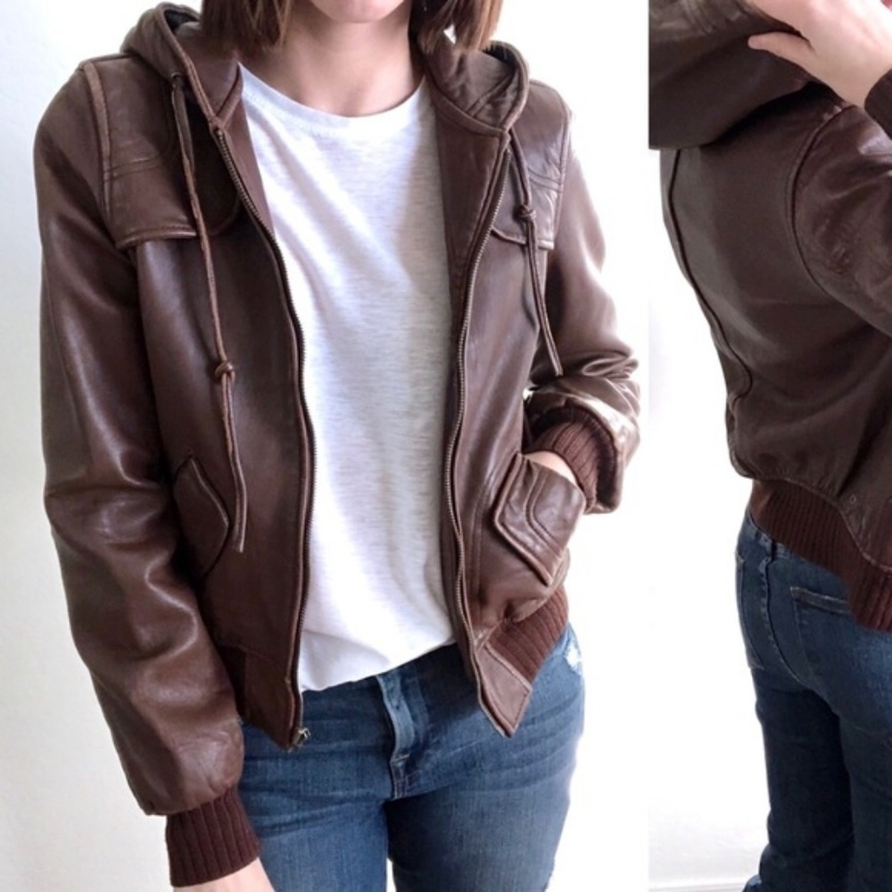 Aqua Leather Bomber Jacket